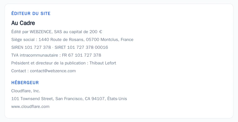 Coordonnées légales de l&rsquo;éditeur et de l&rsquo;hébergeur du site
