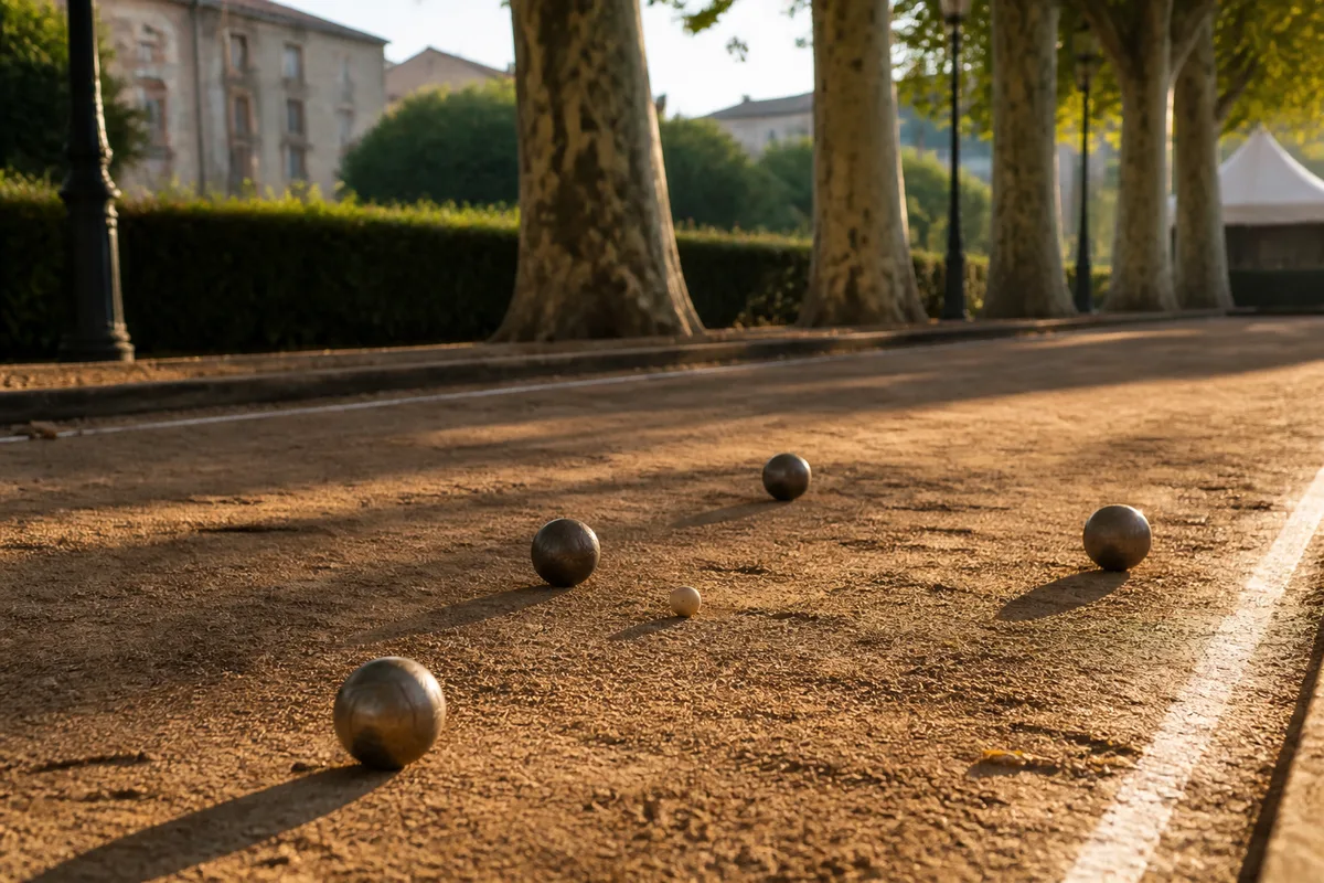 Terrain de compétition de sport boules préparé pour une épreuve officielle