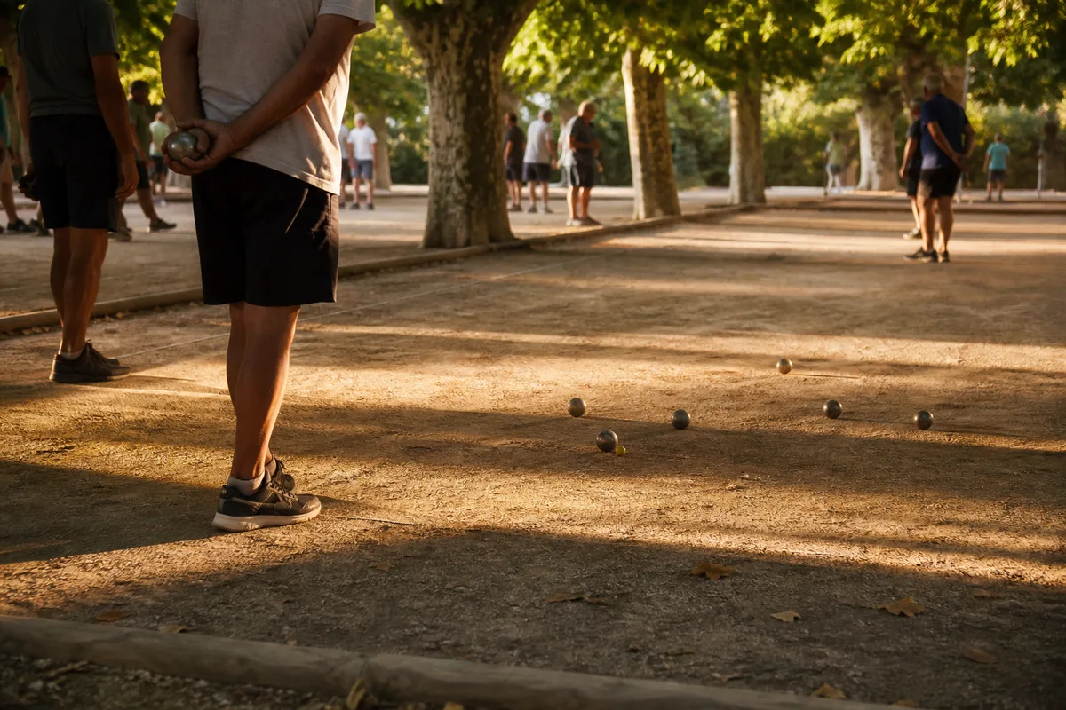 Joueurs concentrés avant le début d&rsquo;une épreuve qualificative de sport boules