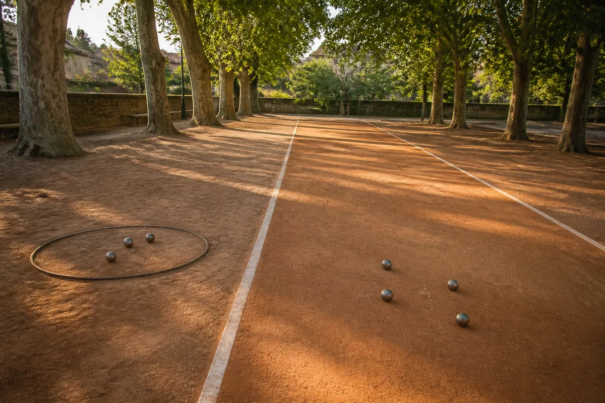 Comparaison visuelle entre un cercle de lancer de pétanque et un couloir de sport boules