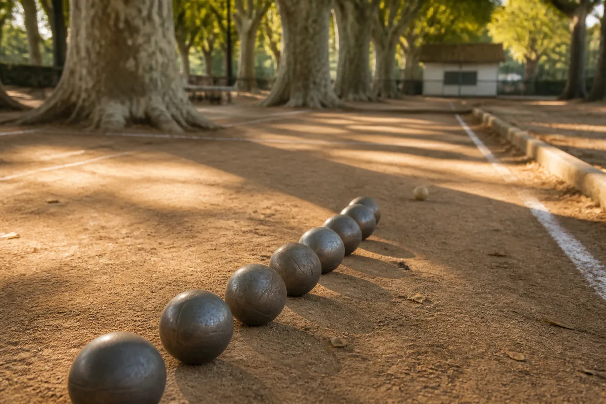 Série de boules alignées au sol pour un exercice d&rsquo;entraînement au point